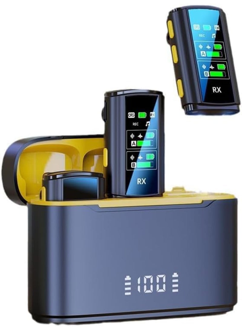 سيوسي ميكروفون لافالير لاسلكي، ميكروفون مزدوج المشبك مع علبة شحن شاشة رقمية، ميكروفونات لاسلكية صغيرة للتوصيل والتشغيل مع تقليل الضوضاء لتسجيل الفيديو، والبث المباشر، واليوتيوب - Image 1